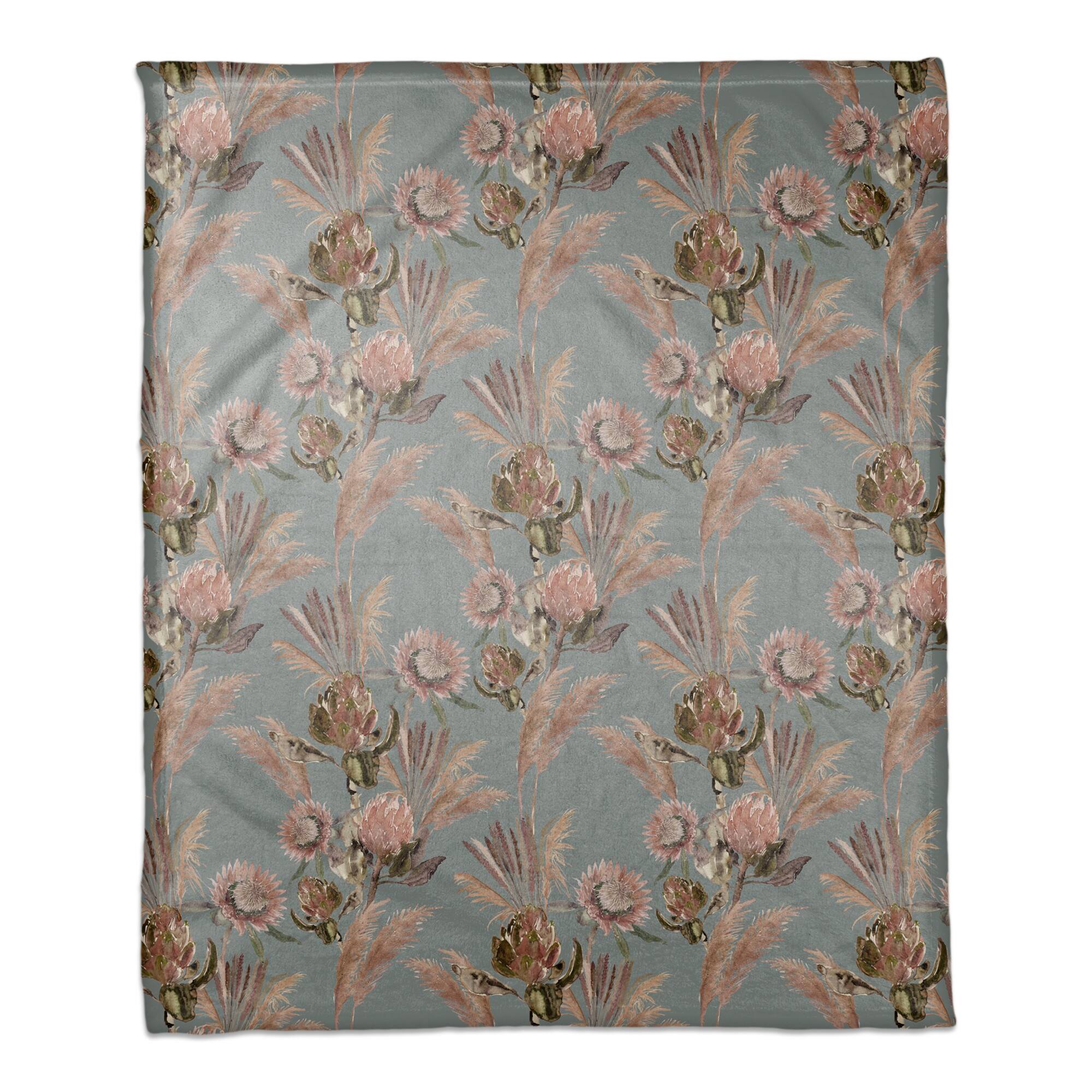 Protea Blooms Coral Fleece Blanket
